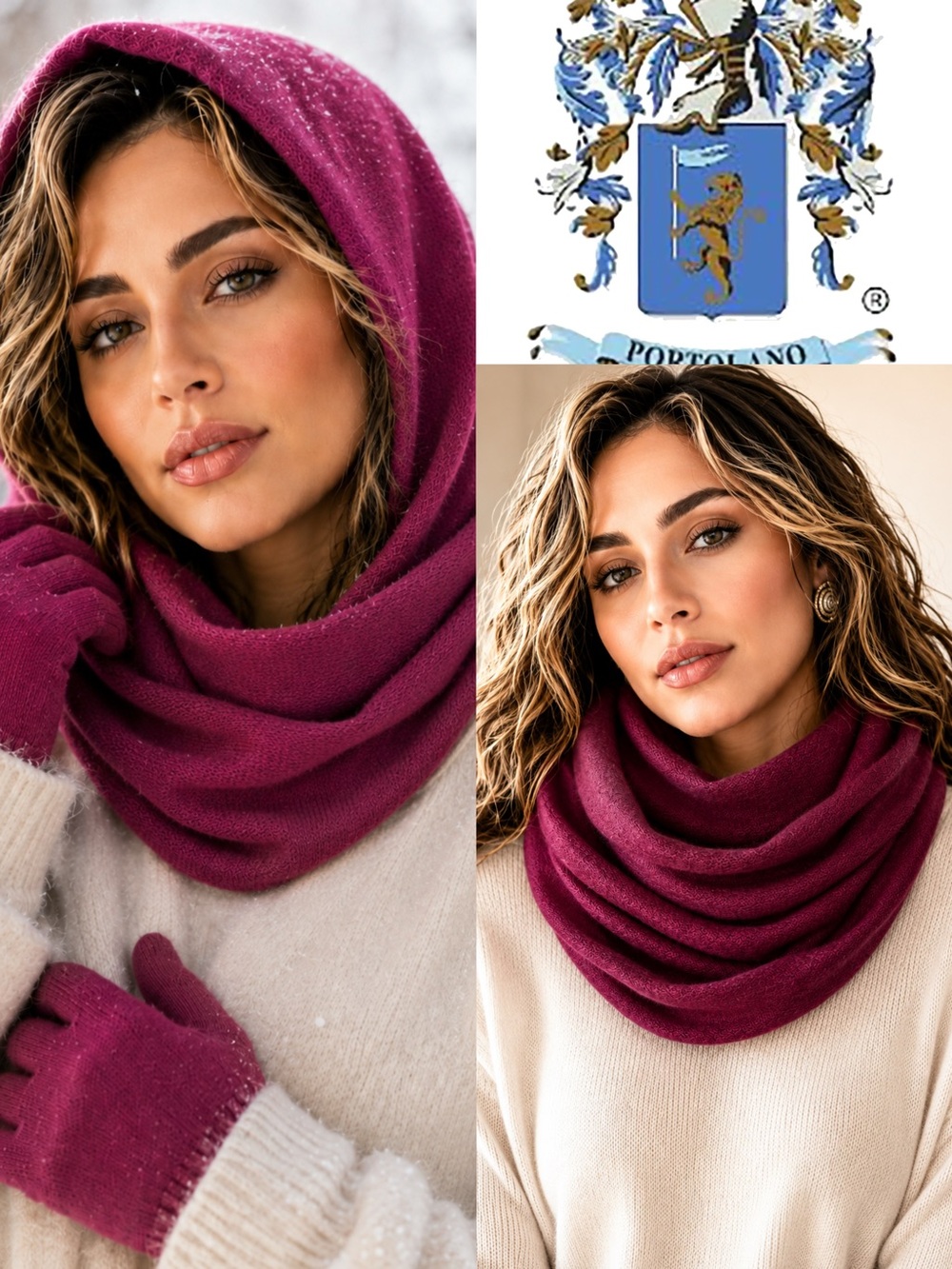 Portolano 100% Cashmere Neck Warmer Snood Cowl Hood – Very Berry NWOT 💗